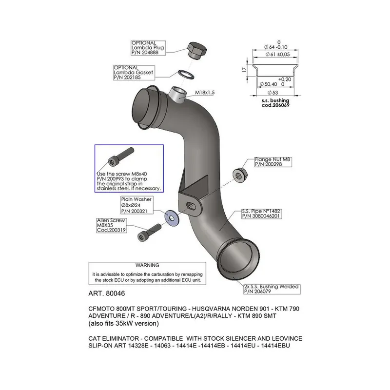 Bestseller Raccordo Elimina Cat.Ktm Adventure 890 21- per KTM Adventure 890 21- e altri modelli